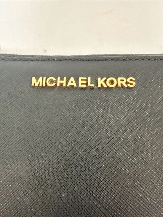 Michael Kors Jet Set Black Wristlet Wallet Zip Around Phone Holder Gold - Picture 2 of 8